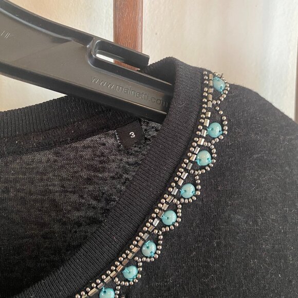 The Kooples Black Linen & Beaded T-shirt - Picture 3 of 5